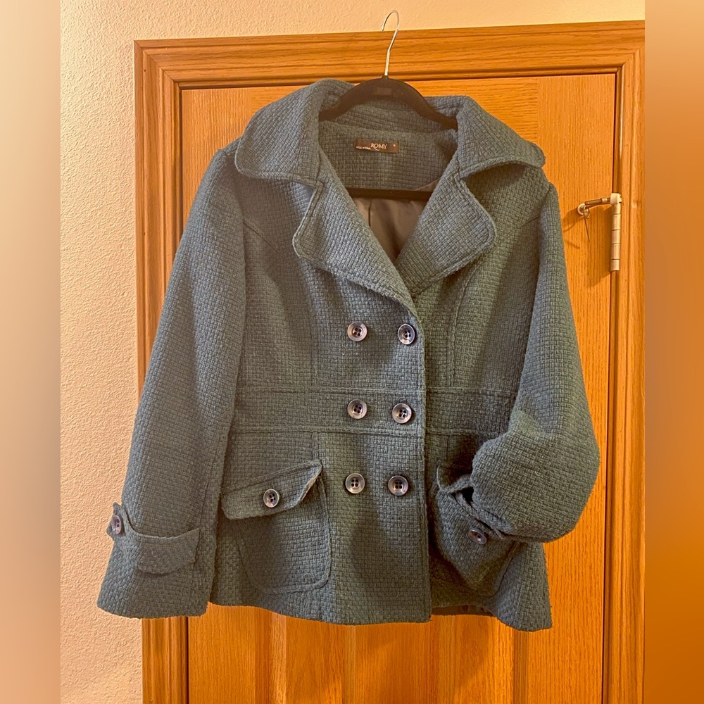 Romy wool blend teal pea coat